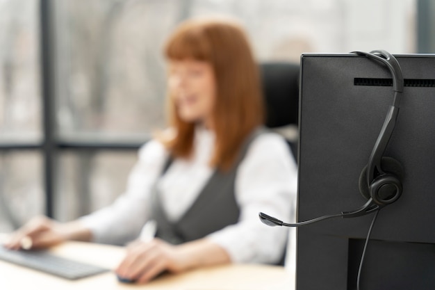 Free photo close up on person working in call center