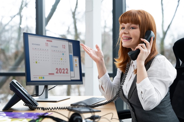 Close up on person working in call center