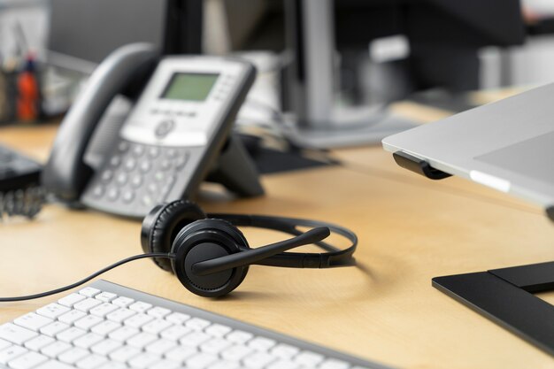 Close up on person working in call center