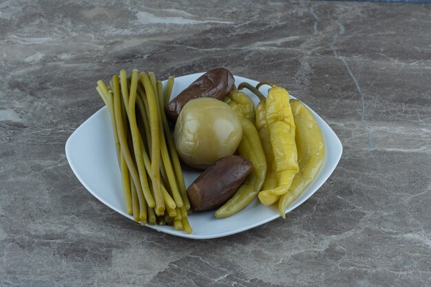 Close up photo of canned vegetables on plate. 