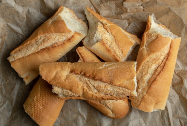 Close up photo of Freshly baked bread slices.