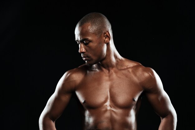 Close-up photo of resting afro american sports man