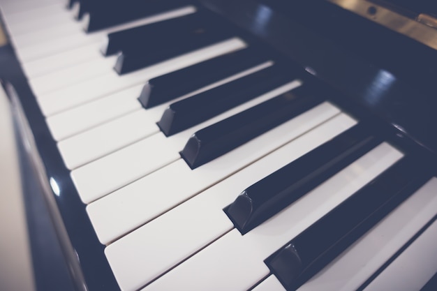 Close up of Piano keys with selective focus ,Filtered image proc