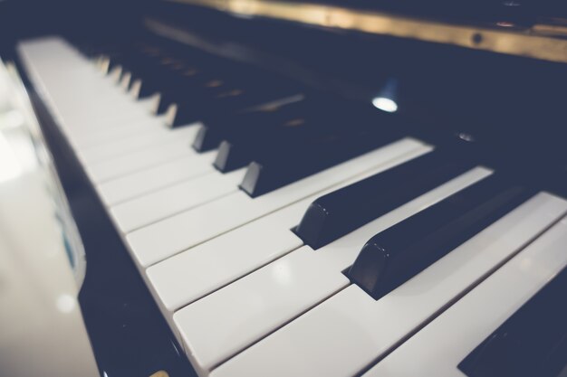 Close up of Piano keys with selective focus ,Filtered image proc