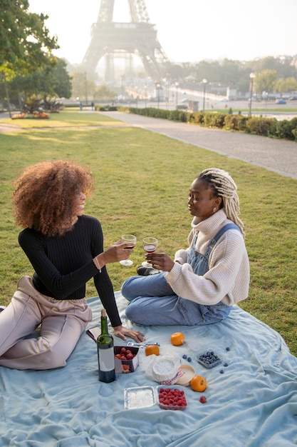 Primo piano sul picnic vicino alla torre eiffel