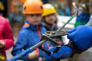 Free photo close-up of a piece of equipment for safe walking on cableways