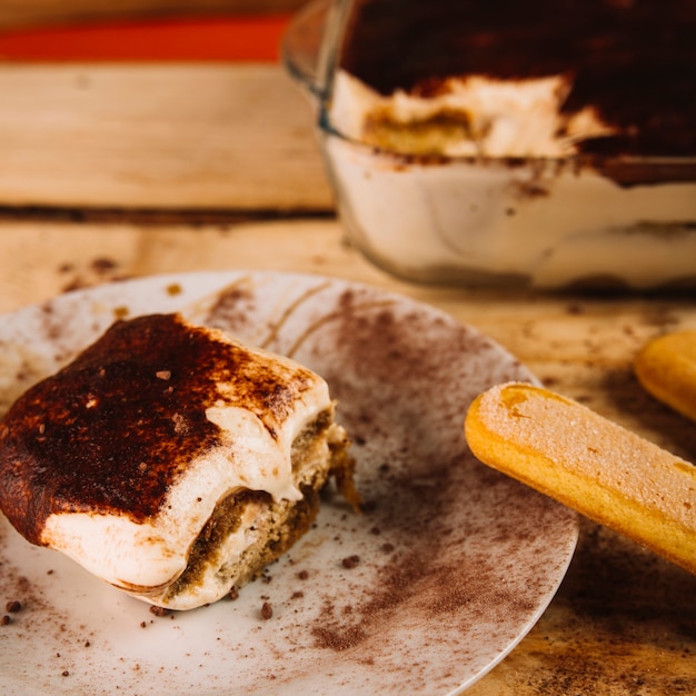 Close-up piece of tiramisu