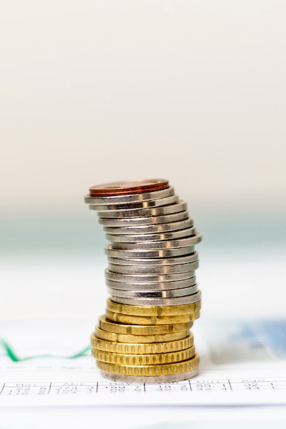 Close-up pile of coins with blurred background