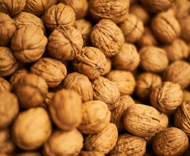 Close-up of a pile of walnuts