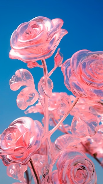 Close up on pink glass roses bouquet