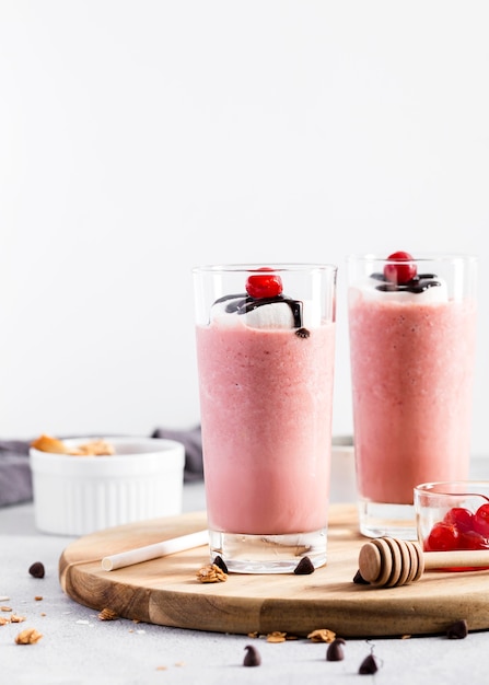 Close-up pink milkshakes