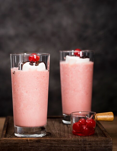 Close-up pink milkshakes
