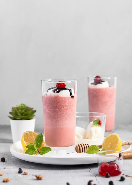 Close-up pink milkshakes