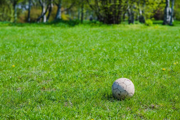 Close-up of pitch with soccer ball