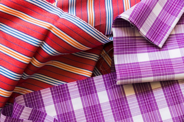 Close-up of plaid and stripes pattern fabric material