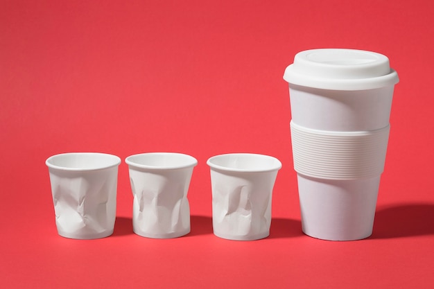 Close-up plastic cups with reusable cup