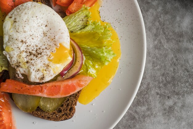 Close-up plate with breakfast