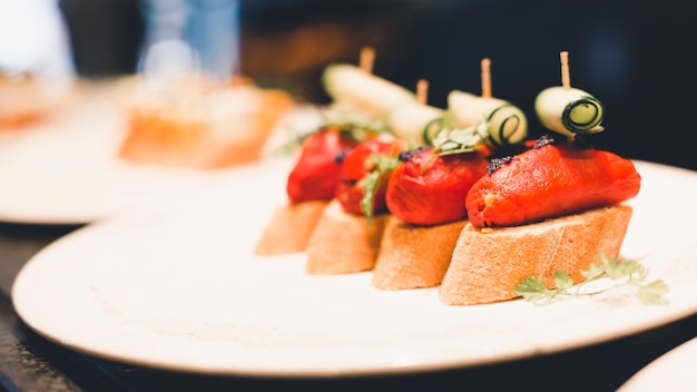 Close-up plate with open sandwiches