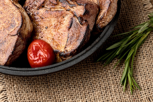 Close-up plate with tasty meat