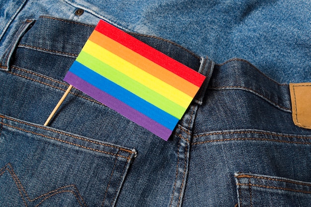 Free photo close-up pocket rainbow colored flag