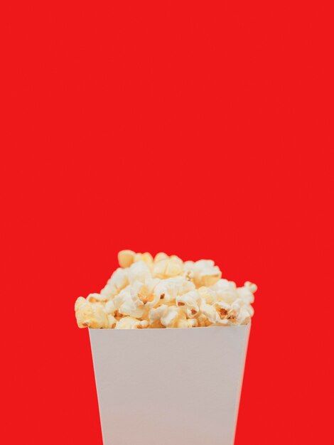 Close-up popcorn box with copy space