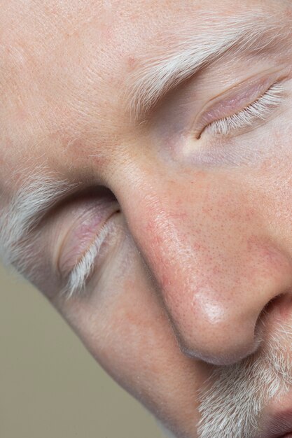 Close up on pores on man face