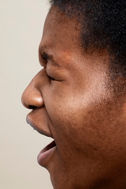 Close up on pores on woman face