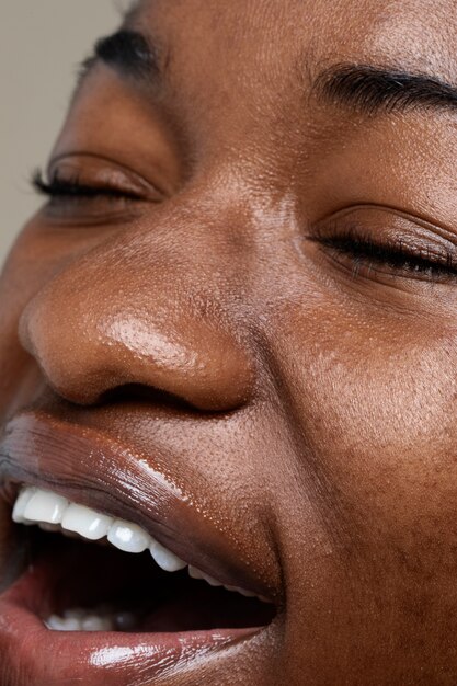 Close up on pores on woman face