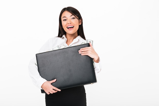 Close up portrait of a cheerful asian businesswoman