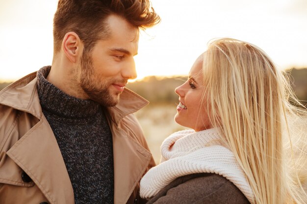 Close up portrait of a good looking couple in love