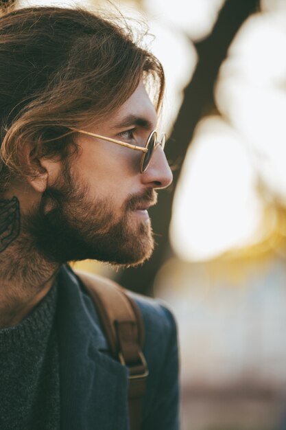 Close up portrait of a handsome bearded man