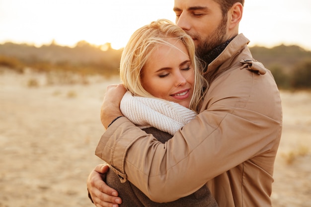 Close up portrait of a handsome couple in love