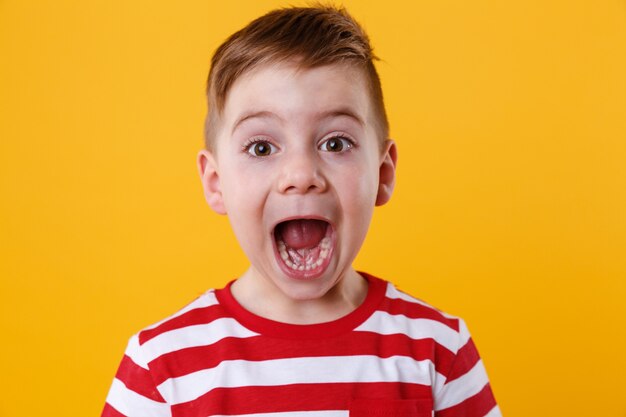 Close up portrait of a little boy screaming out loud