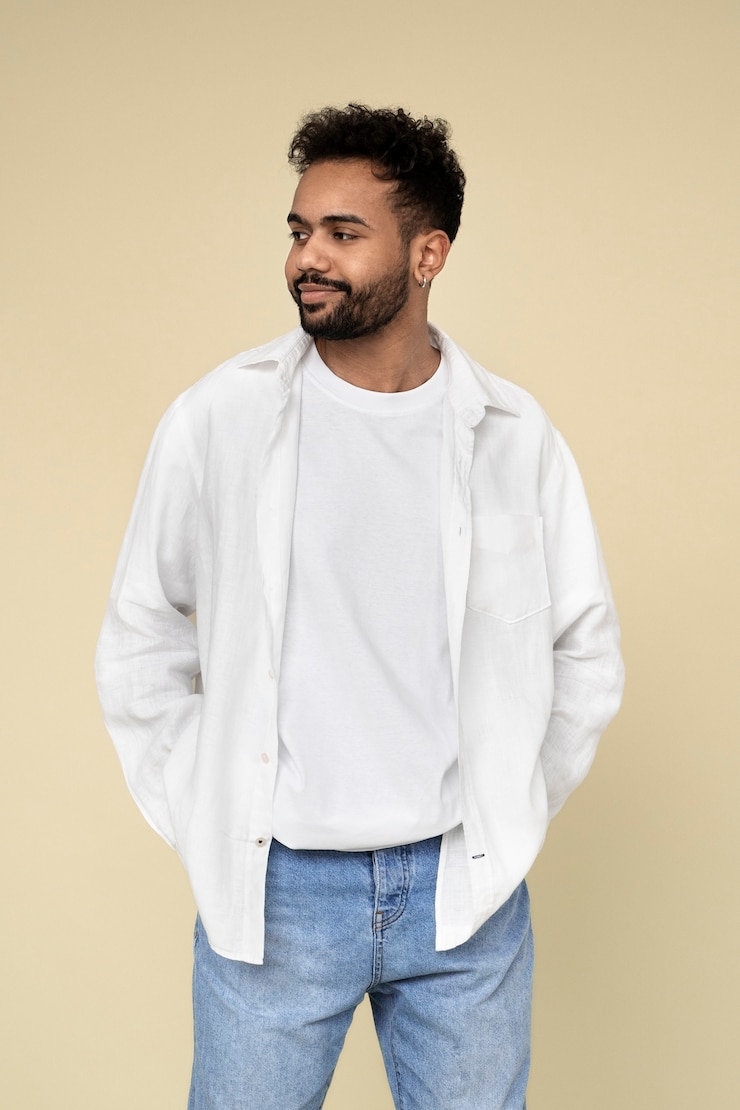 Free Photo close up portrait of man in shirt mockup