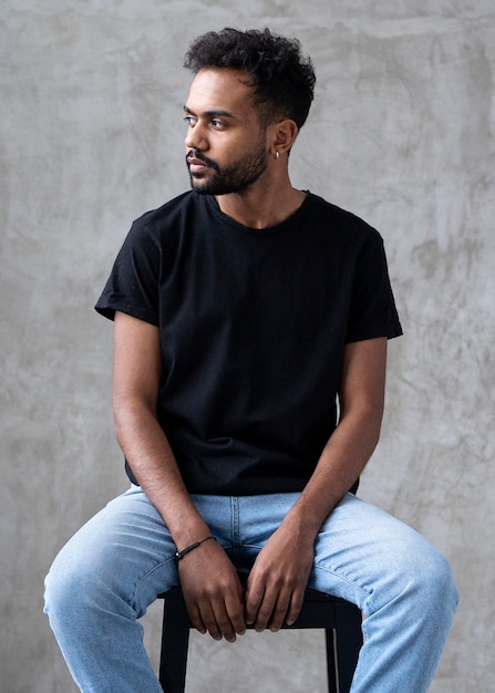 Close up portrait of man in shirt mockup