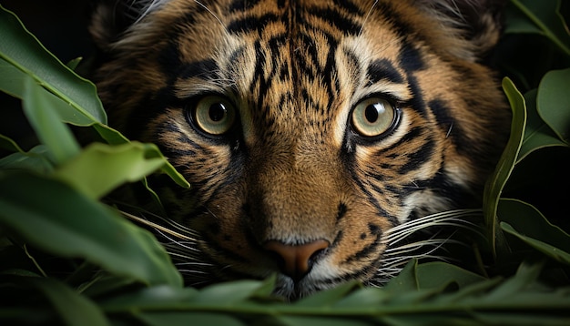 Бесплатное фото Крупным планом портрет милого полосатого бенгальского тигра, созданный искусственным интеллектом
