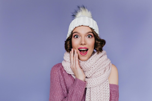 Free Stock Photos: Close-up Portrait of a Refined Curly Woman in a White Hat