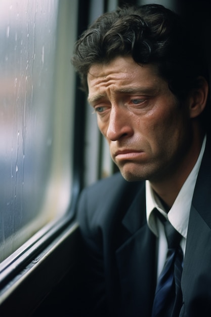 Free photo close up on portrait of sad man