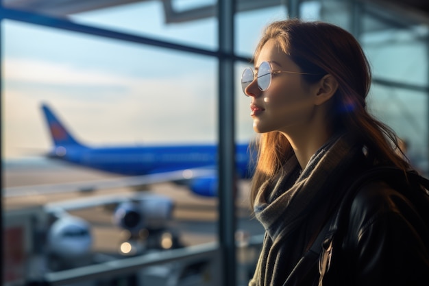 Close up portrait of traveling woman