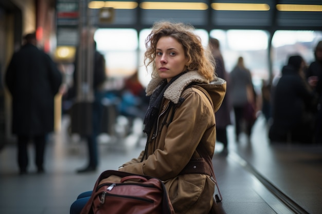 Foto gratuita ritratto ravvicinato di una donna in viaggio