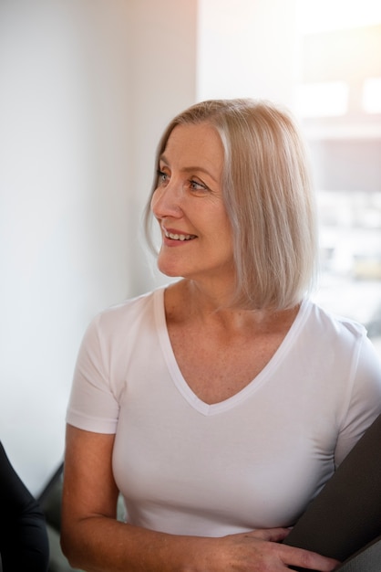 Close up portrait of woman ready for yoga