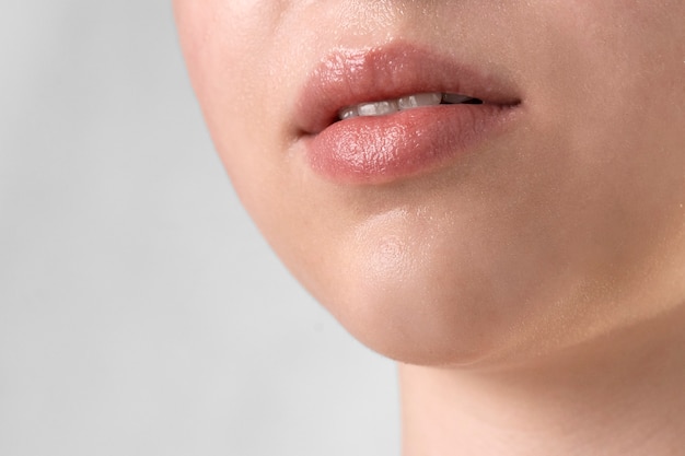 Close up portrait of woman with hydrated skin