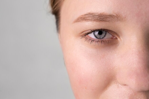 Close up portrait of woman with hydrated skin