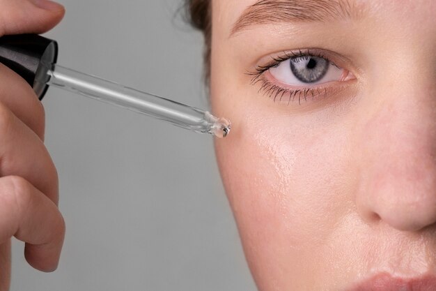 Close up portrait of woman with hydrated skin