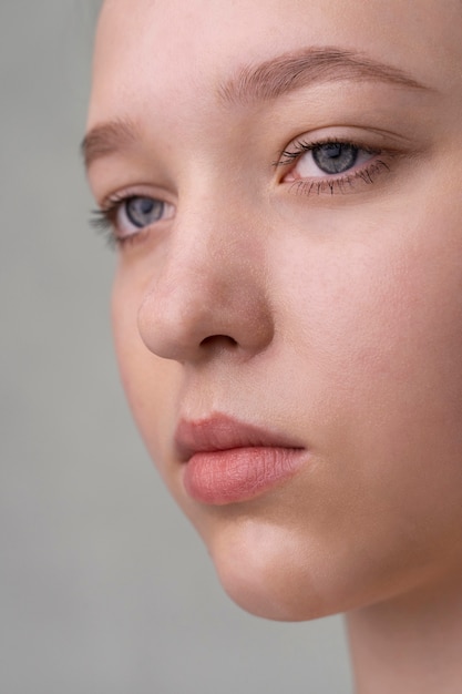 Close up portrait of woman with hydrated skin