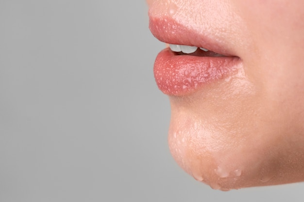 Free photo close up on portrait of woman with hydrated skin