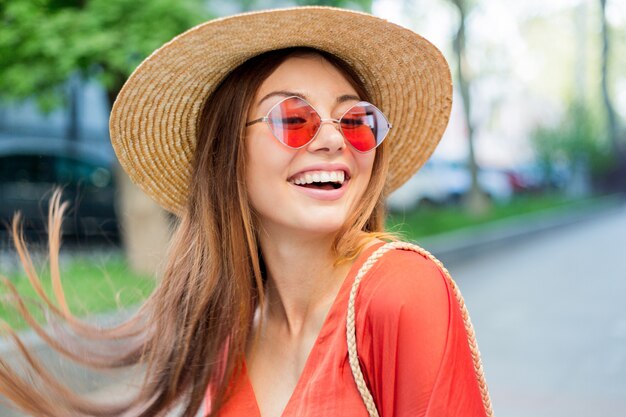 Close up portrait of wonderful romantic female model with bright makeup.