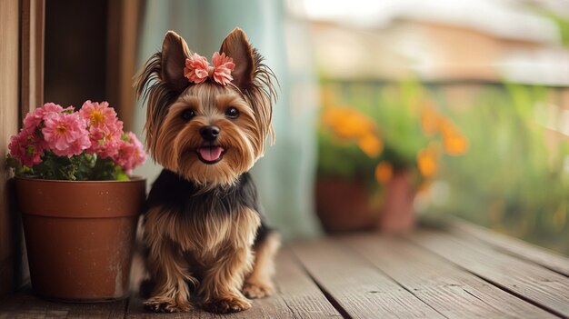ヨークシャー犬のクローズアップポートレート