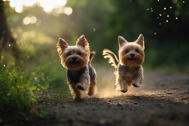 Close up portrait on yorkshire dogs
