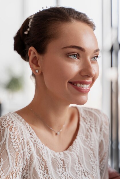 Close up portrait of young bride